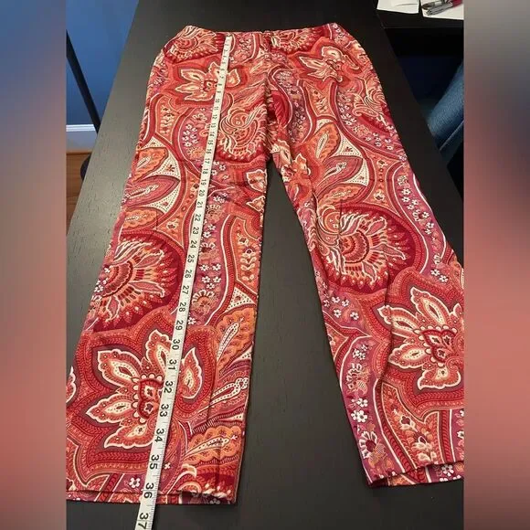 Banana Republic Red Pink Paisley Straight Pants Women's Size 6 - Picture 4 of 6